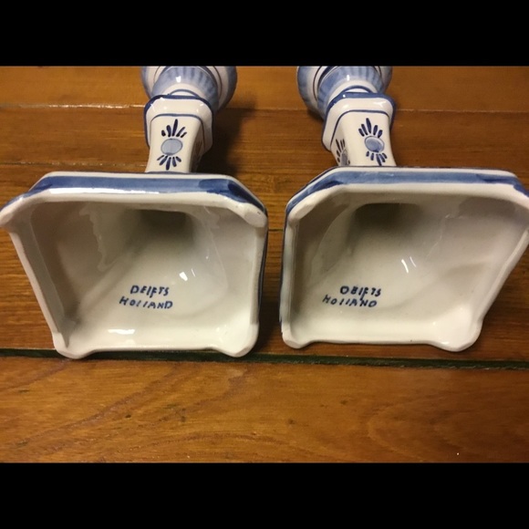 Delft Blue Hand Painted Ceramic candle sticks Vintage - Picture 4 of 4